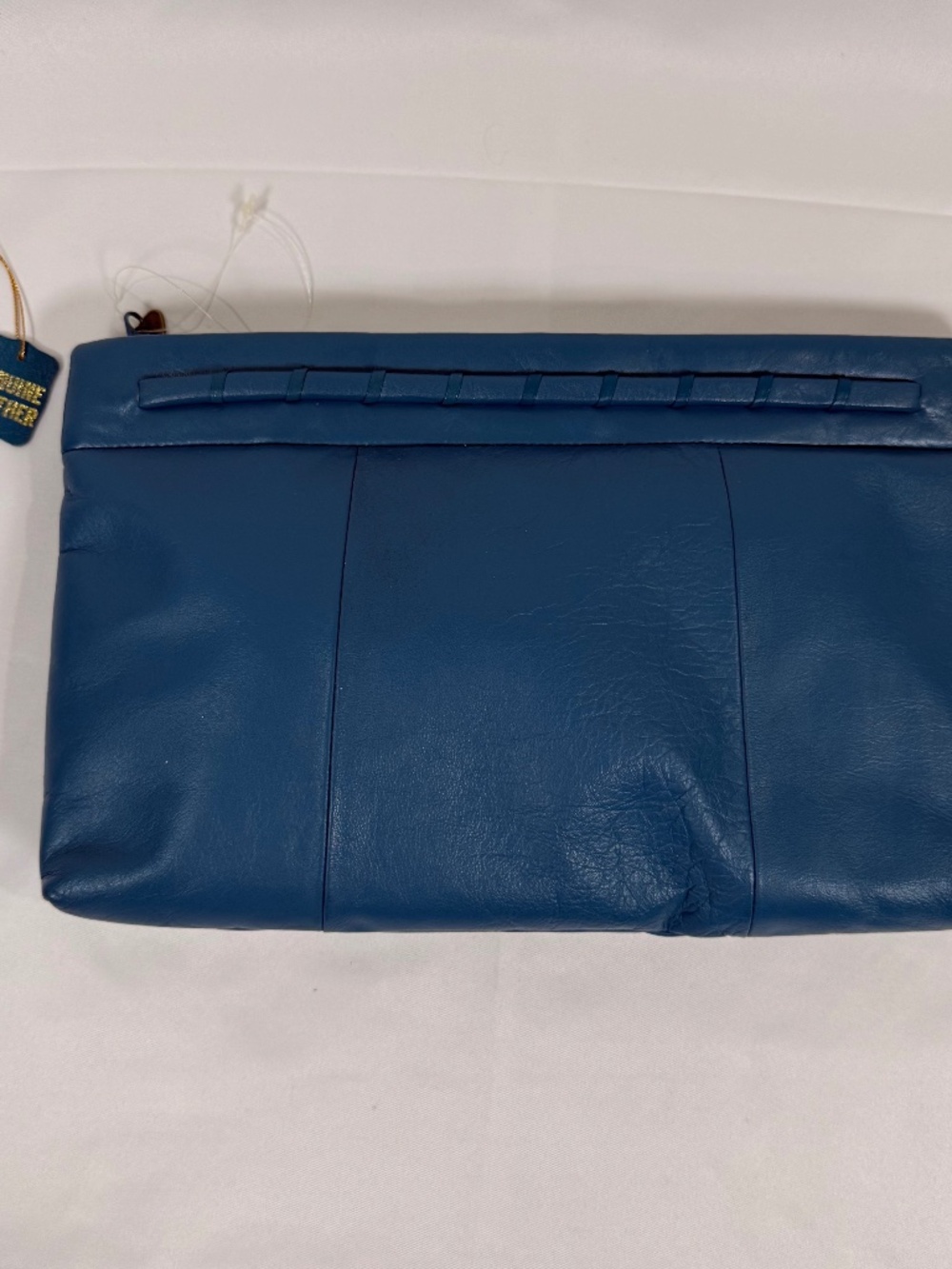 Vintage Genuine Leather Bright Blue Foldover Clutch Oversized Envelope Bag